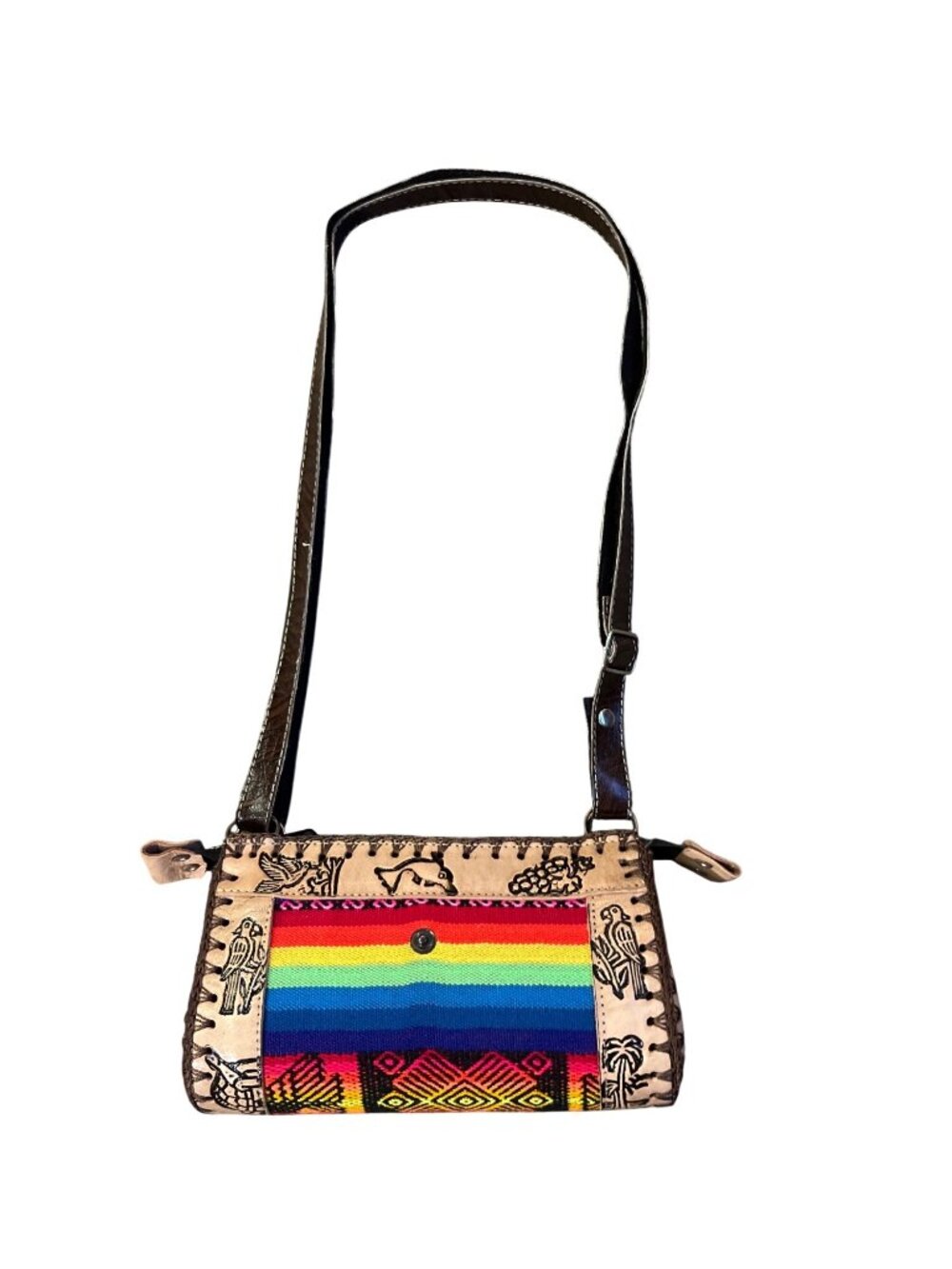 Costa Rica Souvenir Crossbody Bag Rainbow Woven Fabric Small Purse Used Syntheti